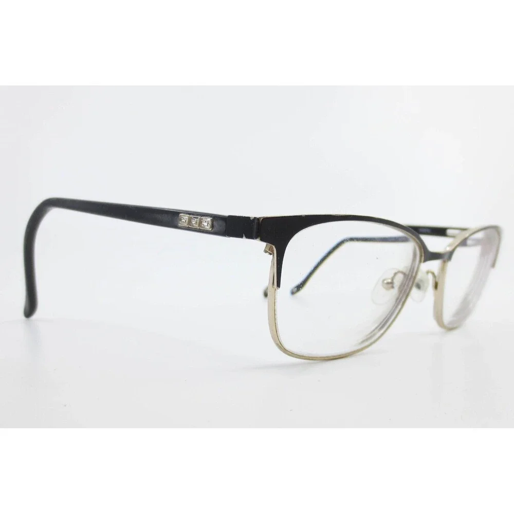 Bulova Narita Black Gold Cat Eye Eyeglasses Frames 53-16-140 Crystal Accents